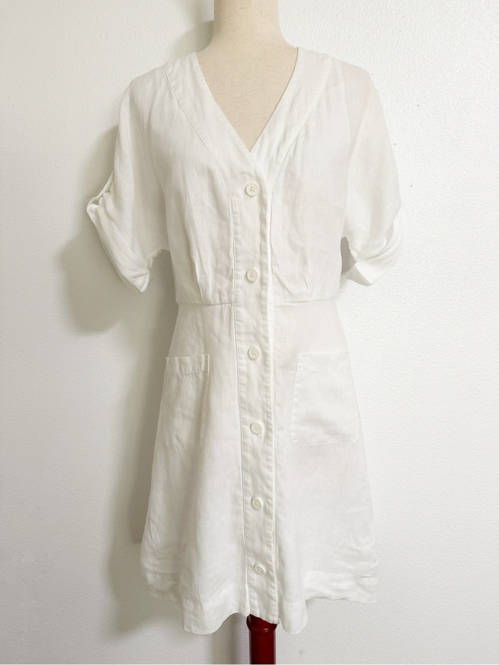Equipment Button Front Linen Dress White Size 4